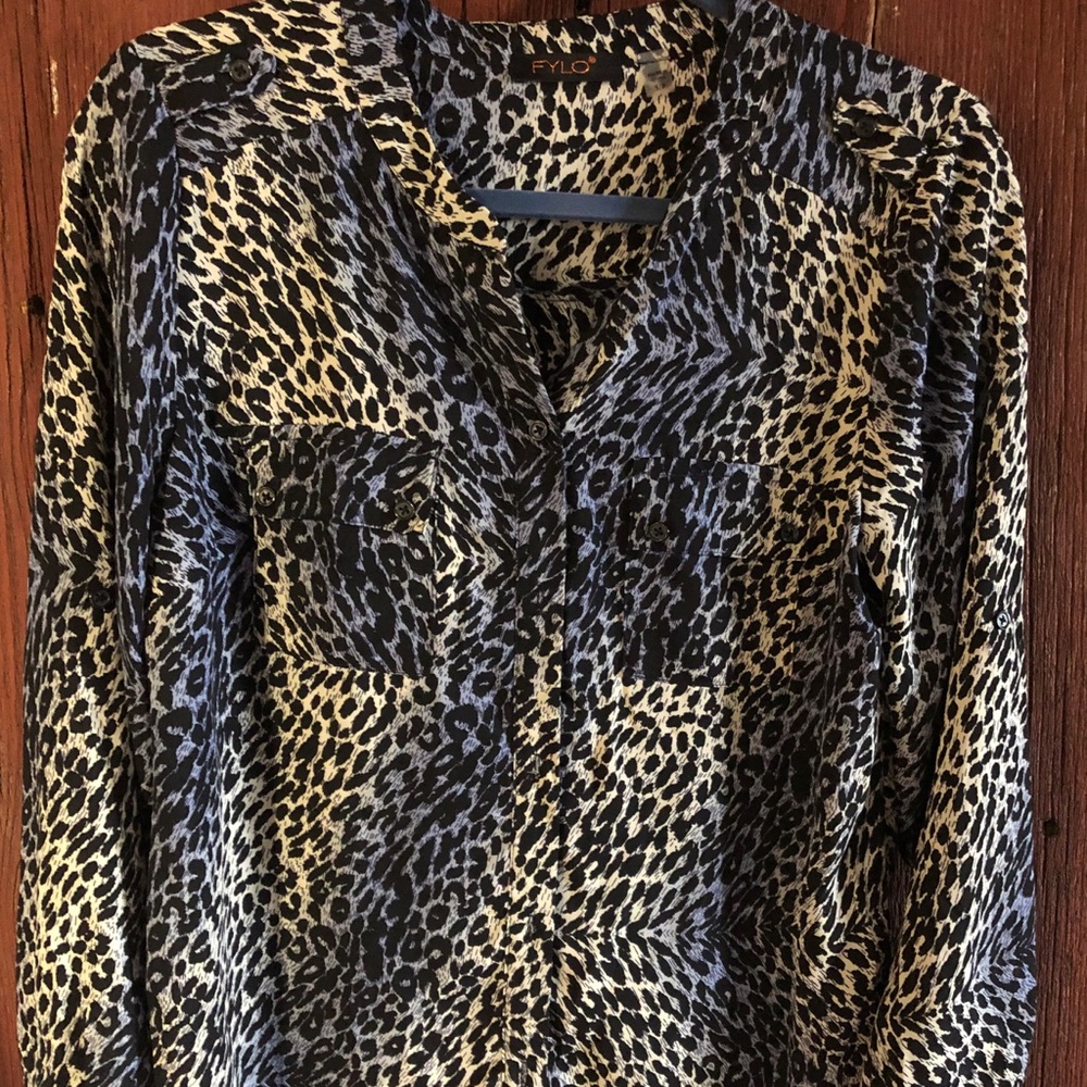 Fylo Leopard Animal Print Button Down Blouse - image 1